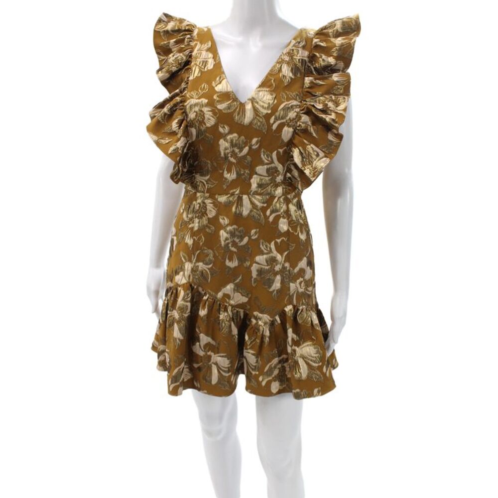 Love Shack Fancy Women Fit & Flare Floral Dress Brown V-Neck Knee-Length Size 2